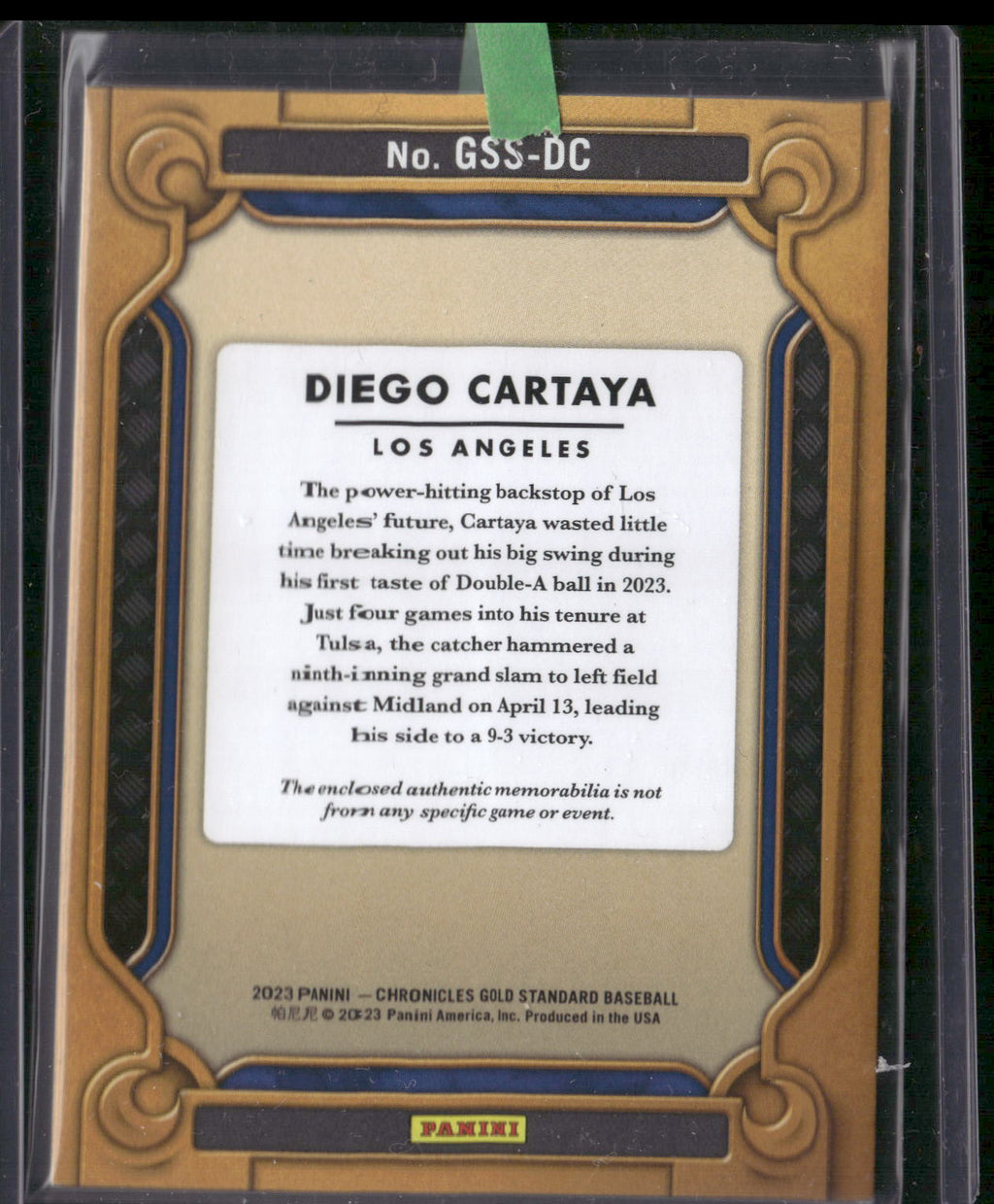 2023 Panini Chronicles - Gold Standard Swatches #GSS-DC Diego Cartaya