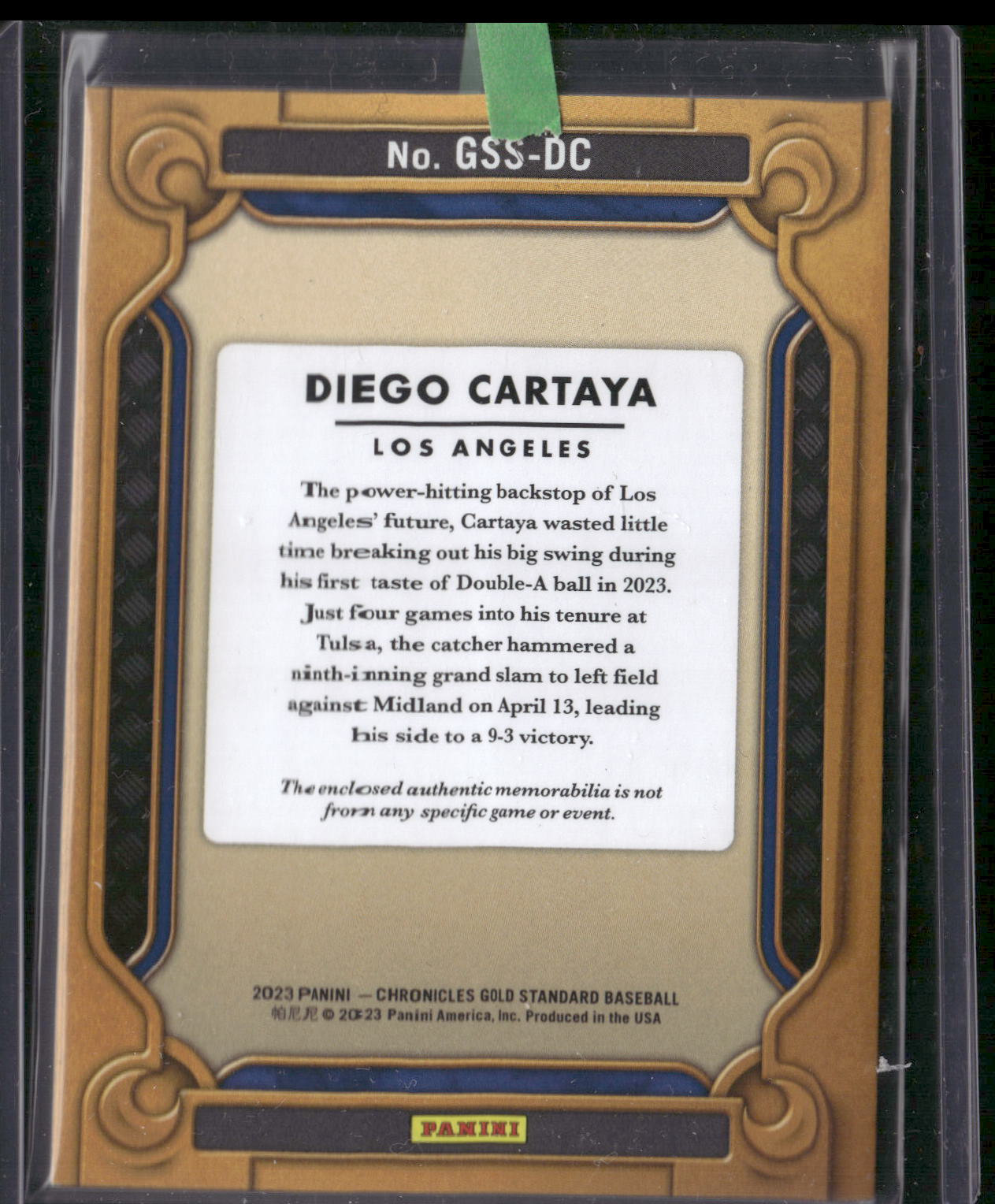 2023 Panini Chronicles - Gold Standard Swatches #GSS-DC Diego Cartaya
