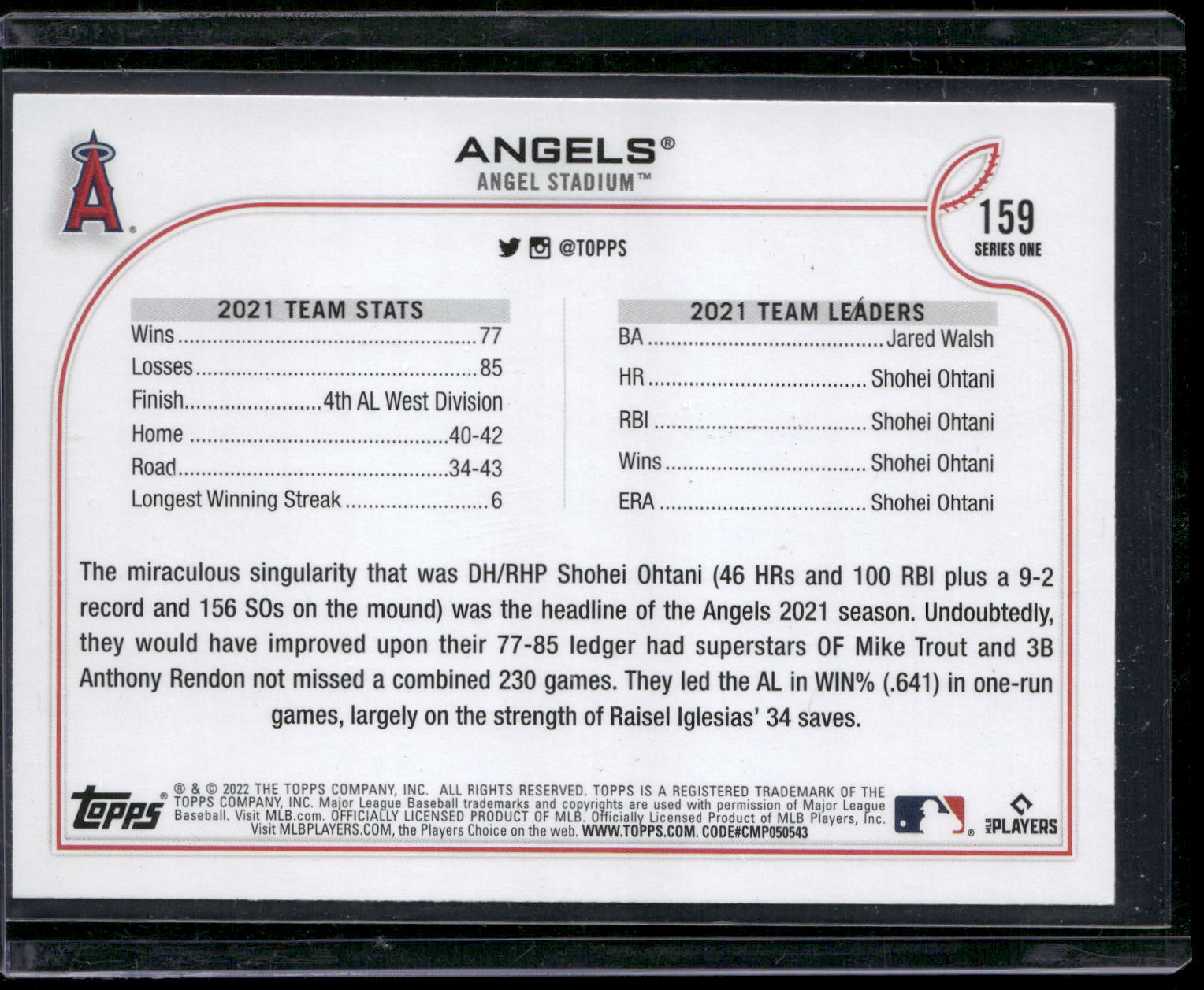2022 Topps #159 Los Angeles Angels
