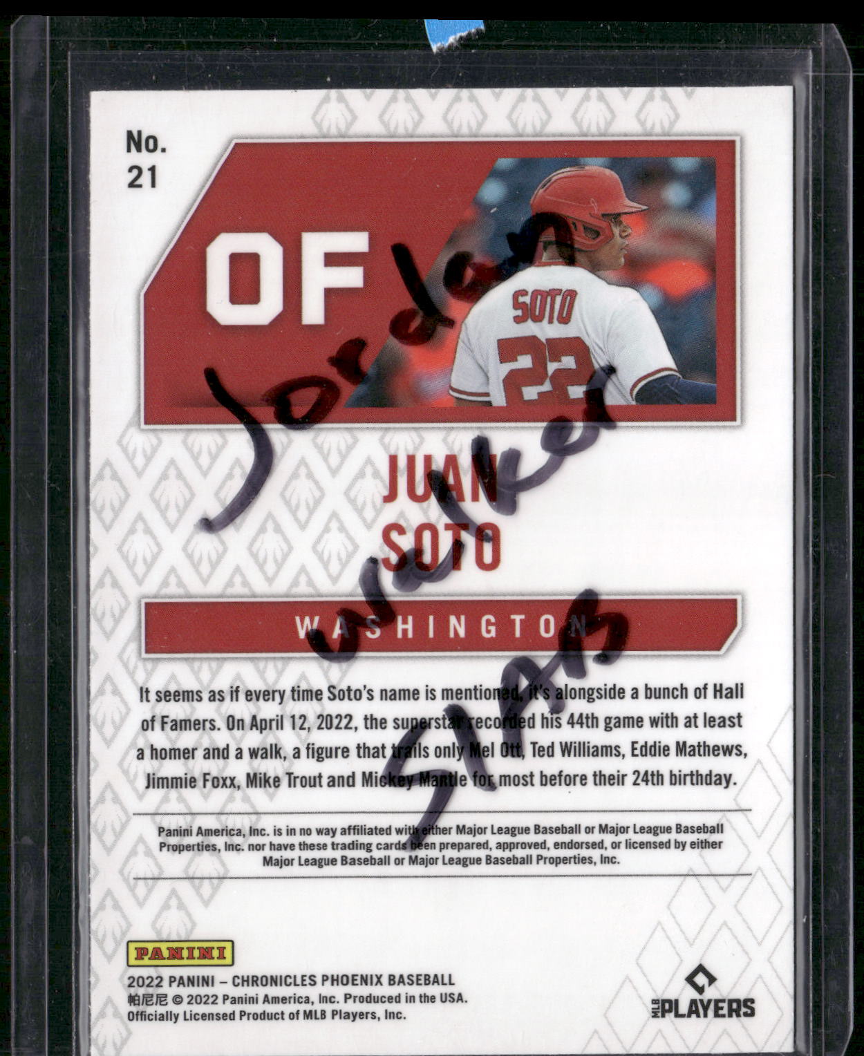 2022 Panini Chronicles #21 Juan Soto Phoenix Holo