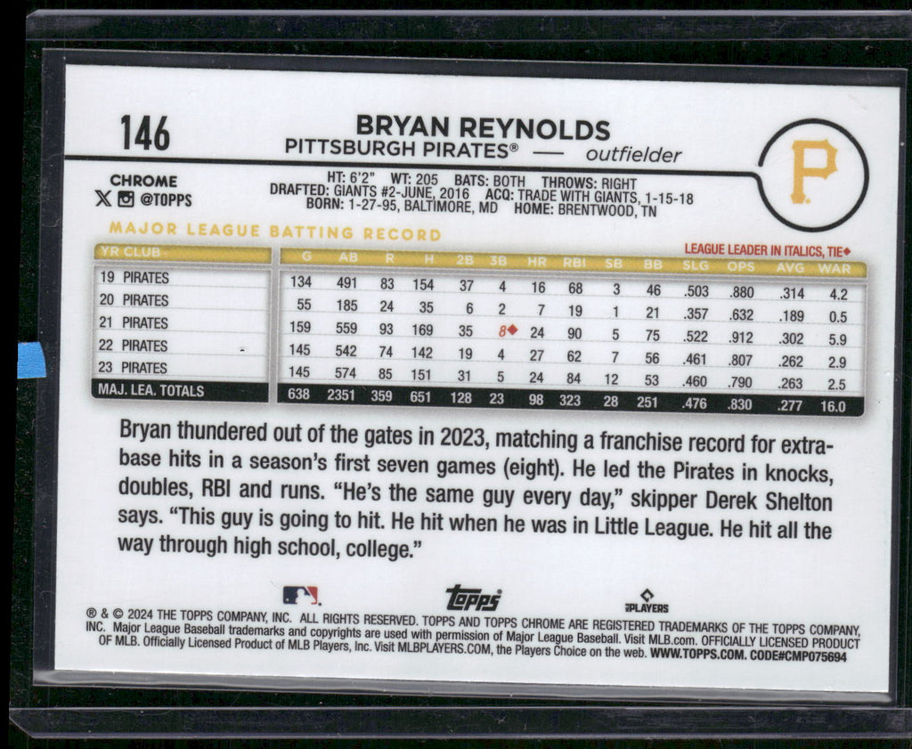 2024 Topps Chrome #146 Bryan Reynolds Pink Refractors