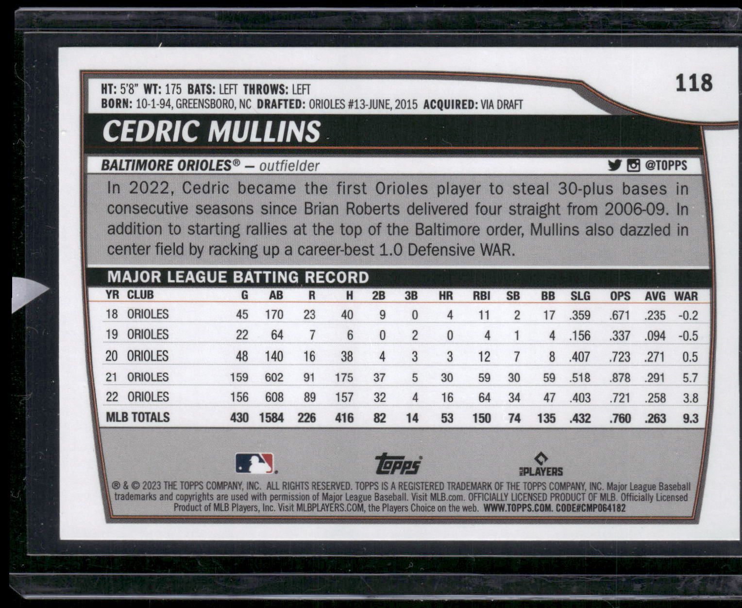 2023 Topps Big League #118 Cedric Mullins
