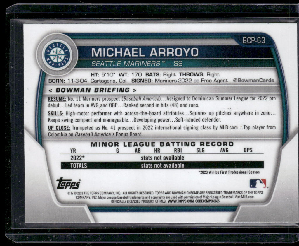 2023 Bowman #BCP-63 Michael Arroyo Chrome Prospects