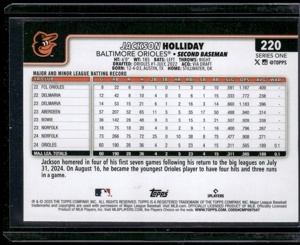 2025 Topps #220 Jackson Holliday