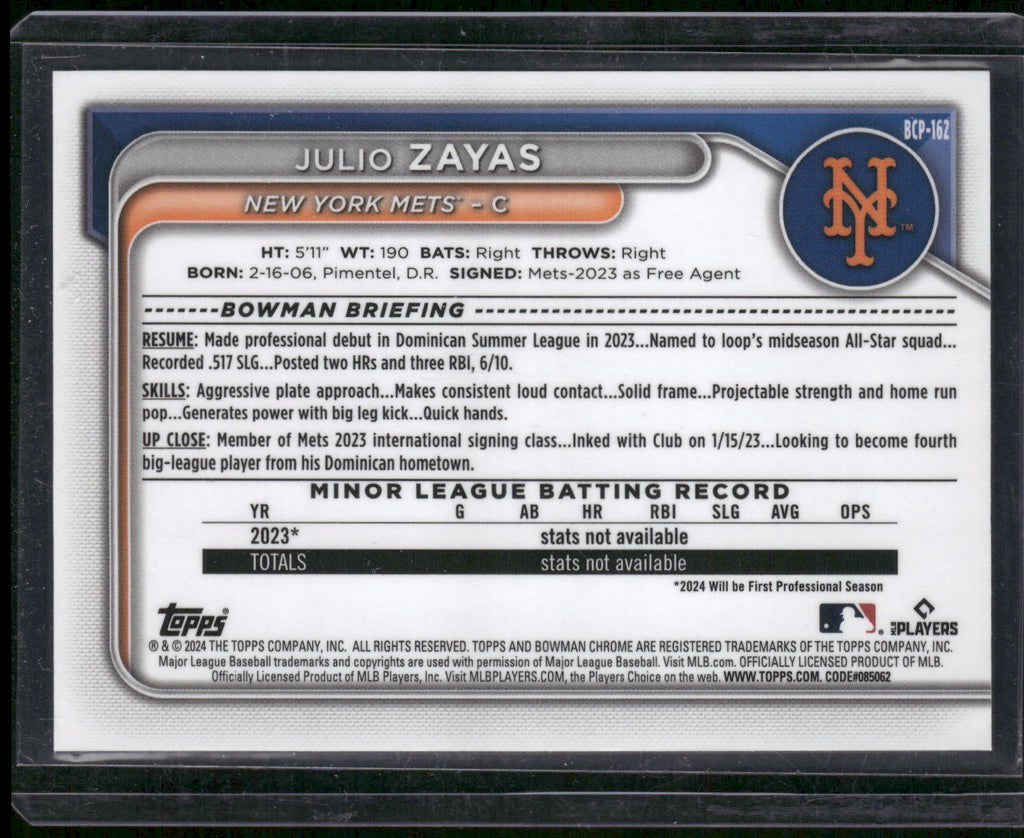 2024 Bowman Chrome #BCP-162 Julio Zayas Prospects