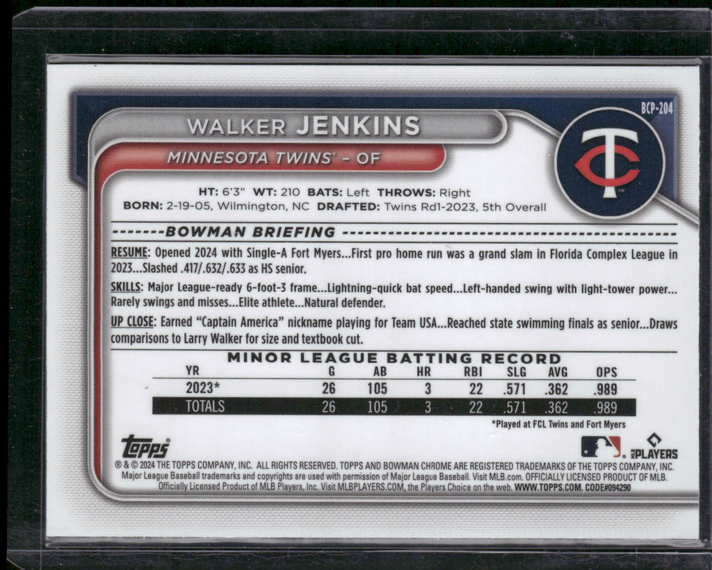 2024 Bowman Chrome #BCP-204 Walker Jenkins Prospects Mojo Refractors