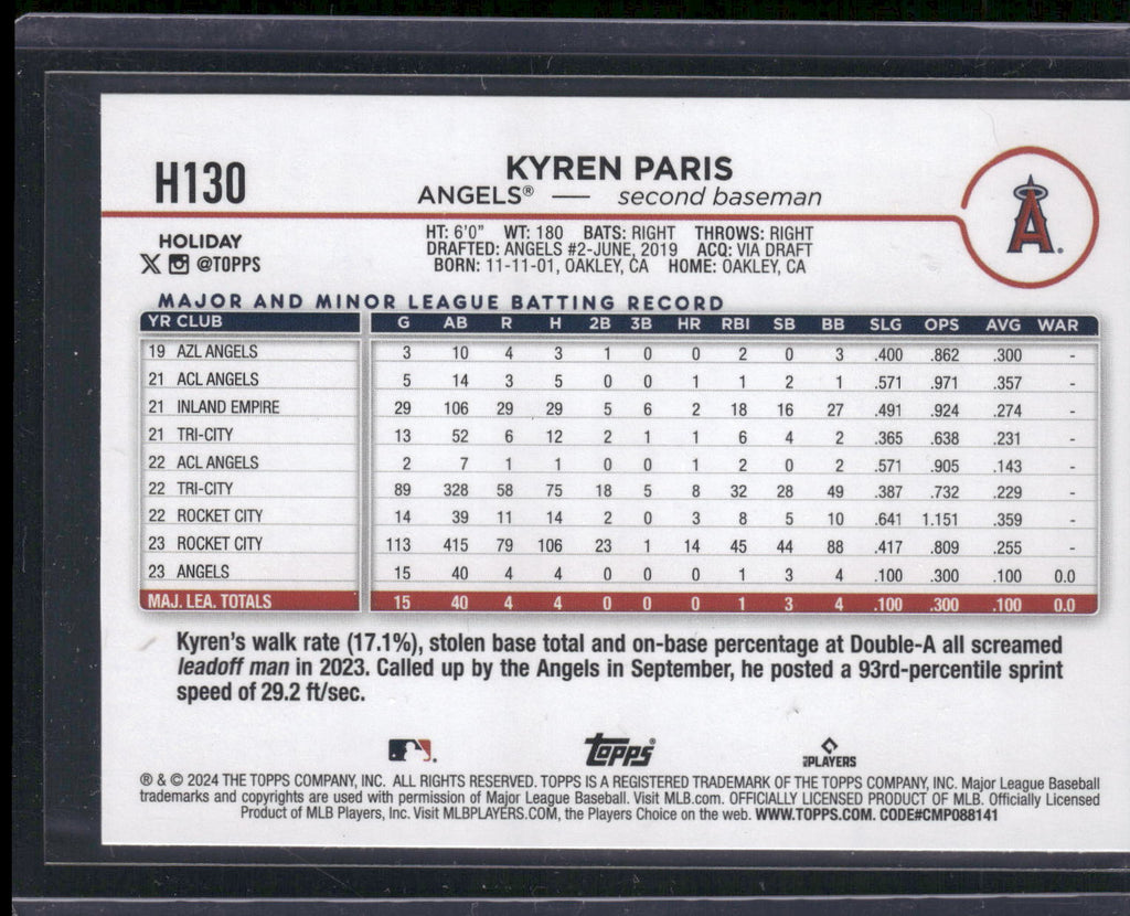 2024 Topps Holiday #H130 Kyren Paris Silver Glitter