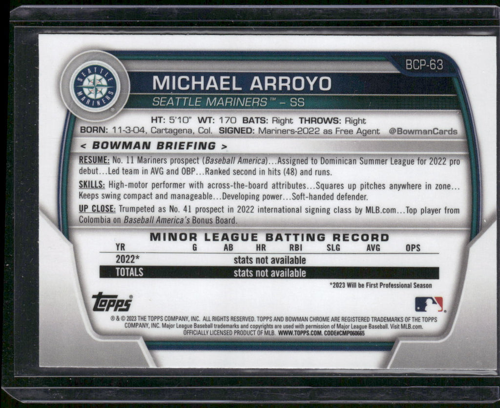 2023 Bowman #BCP-63 Michael Arroyo Chrome Prospects