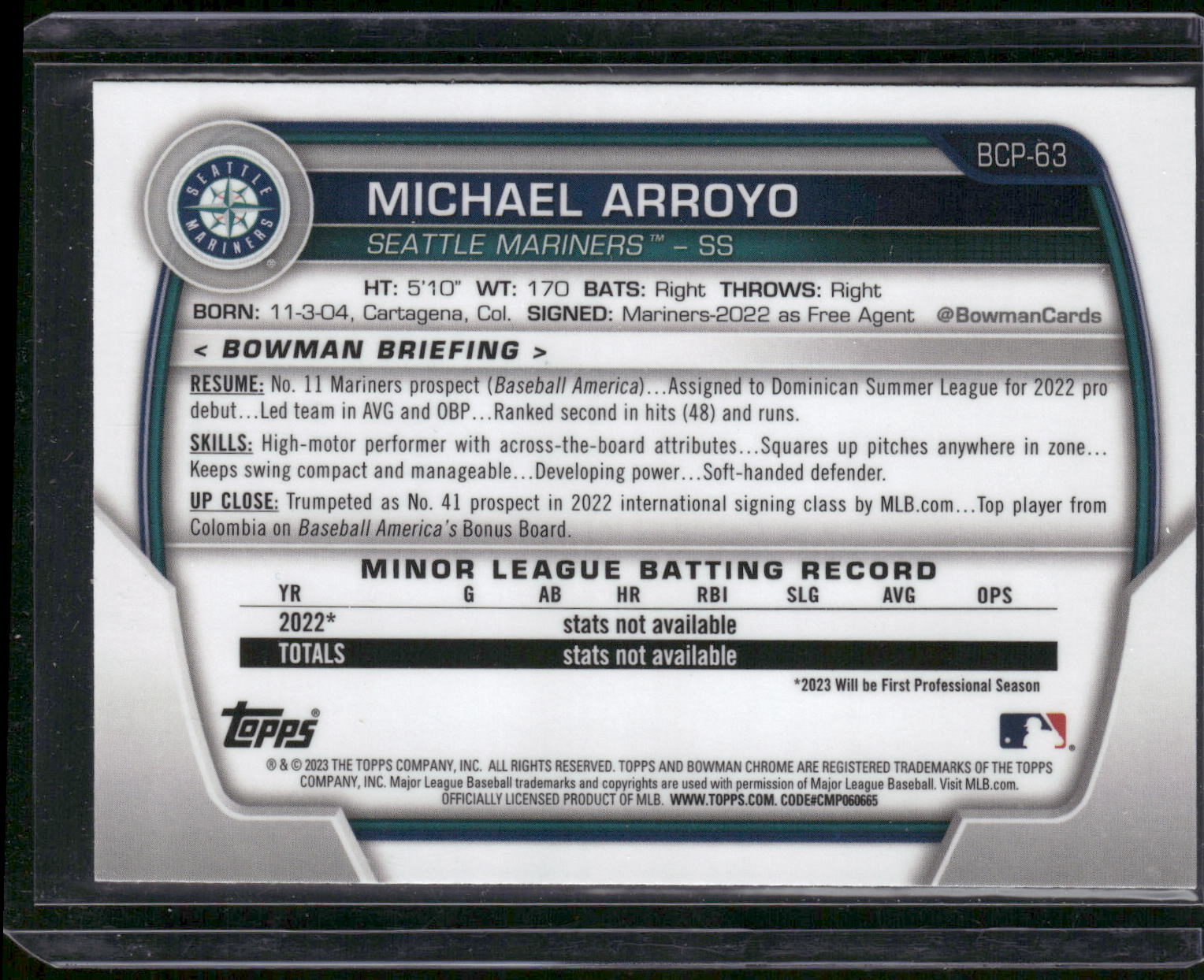 2023 Bowman #BCP-63 Michael Arroyo Chrome Prospects