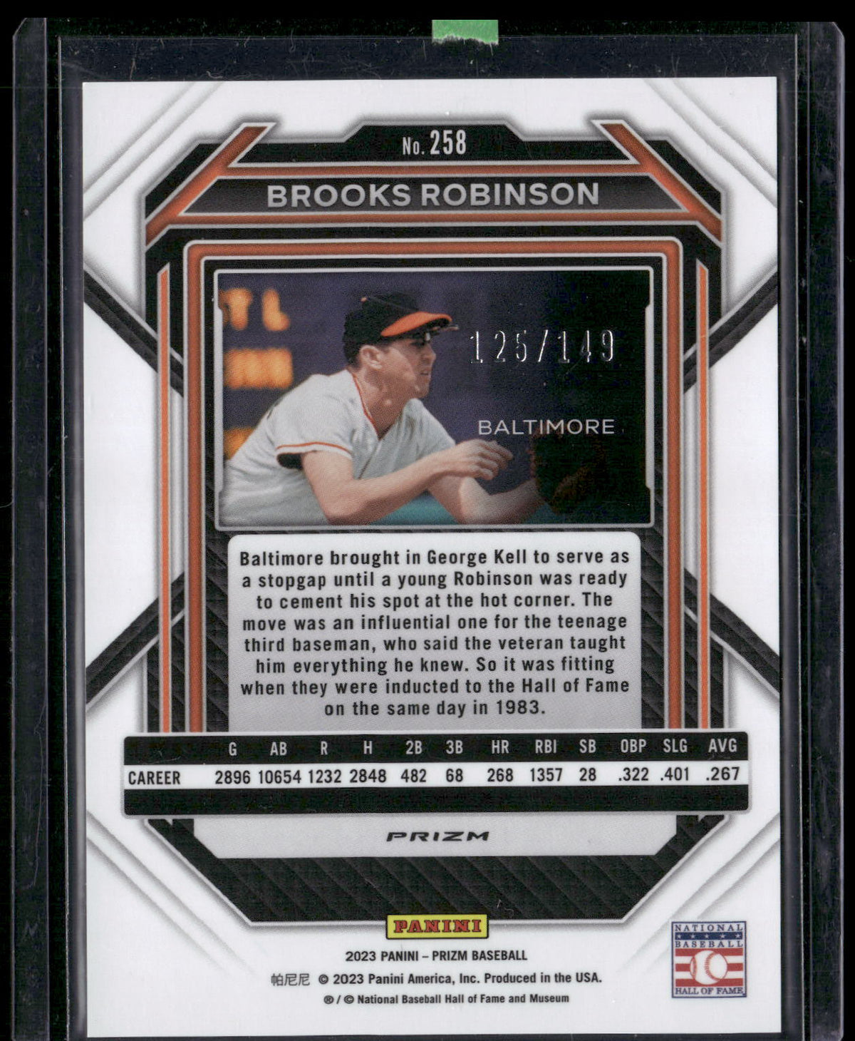 2023 Panini Prizm #258 Brooks Robinson Blue Prizms #/149