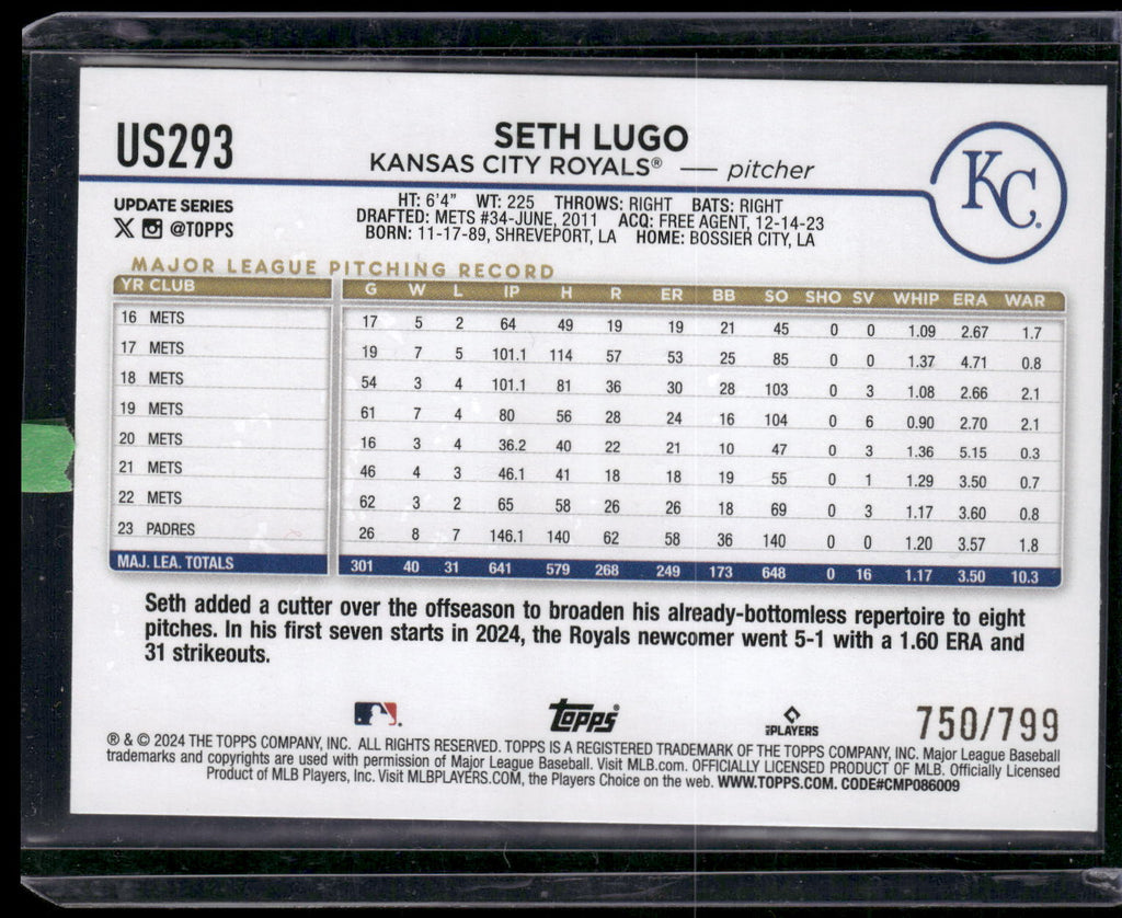2024 Topps Update #US293 Seth Lugo Purple Holofoil #/799