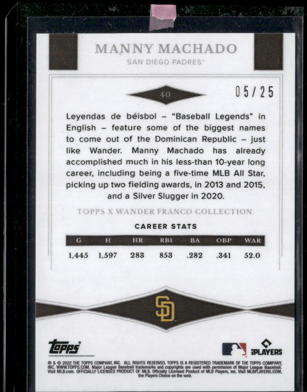 2022 Topps x Wander Franco #40 Manny Machado Purple #/25