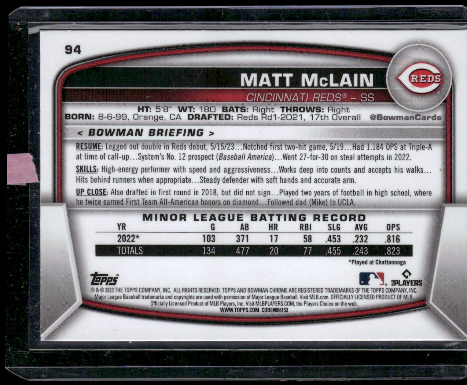 2023 Bowman Chrome Sapphire Edition #94 Matt McLain