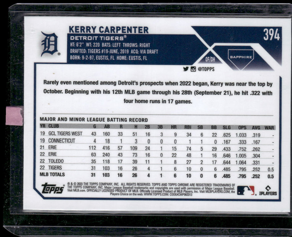 2023 Topps Chrome Sapphire Edition #394 Kerry Carpenter