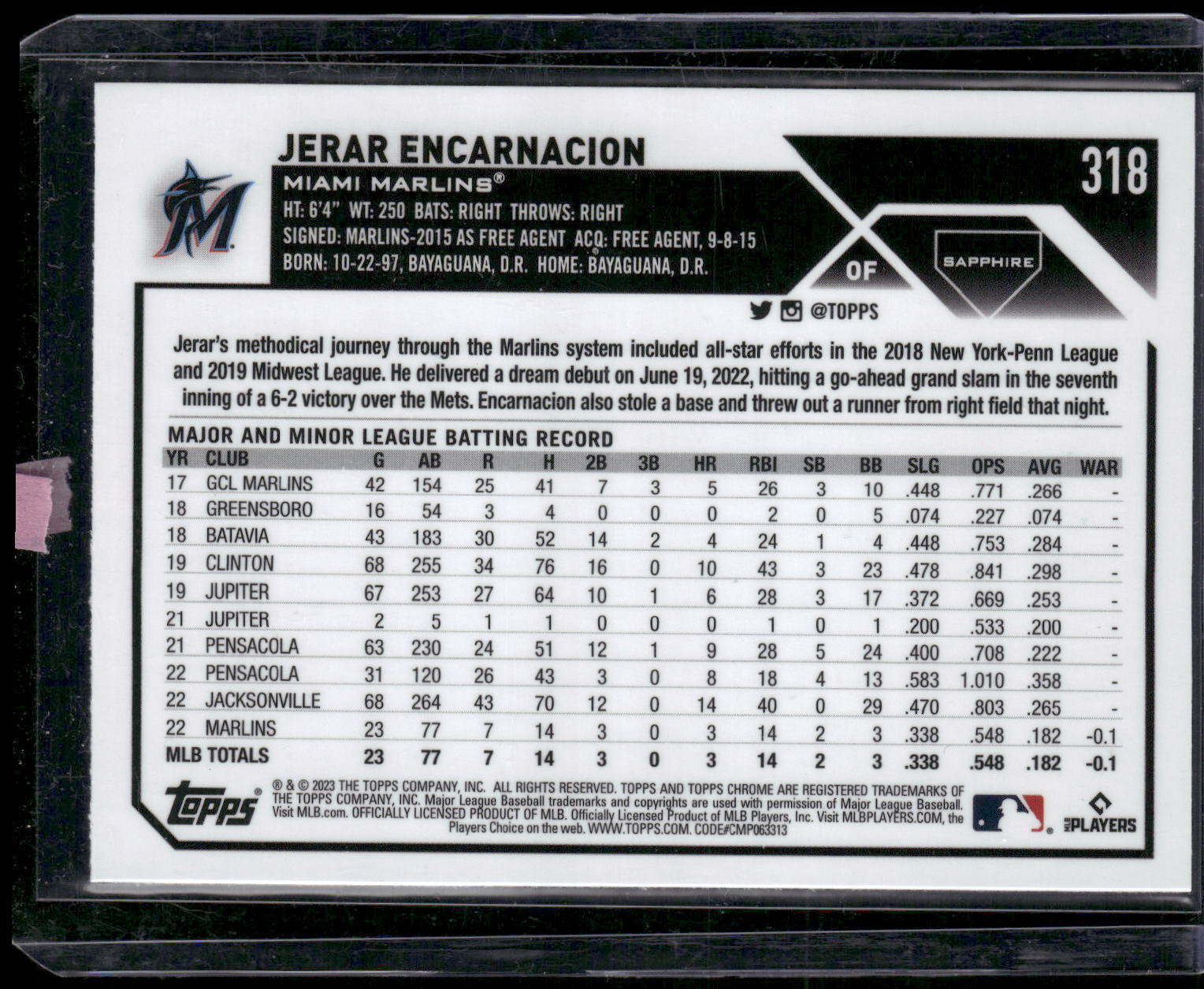 2023 Topps Chrome Sapphire Edition #318 Jerar Encarnacion