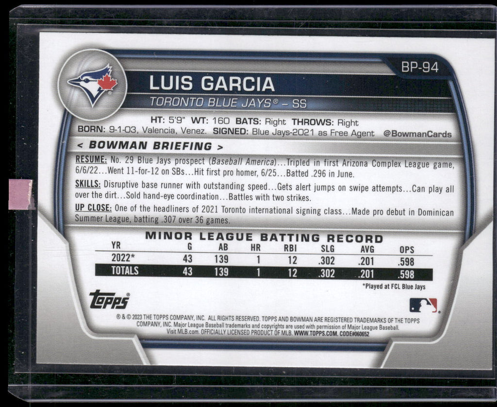 2023 Bowman #BCP-94 Luis Garcia Chrome Prospects Orange Refractors #/25