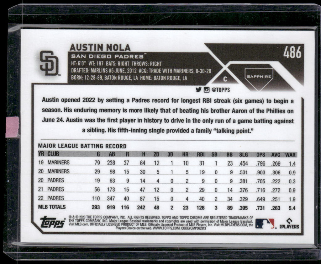 2023 Topps Chrome Sapphire Edition #486 Austin Nola Orange #/25