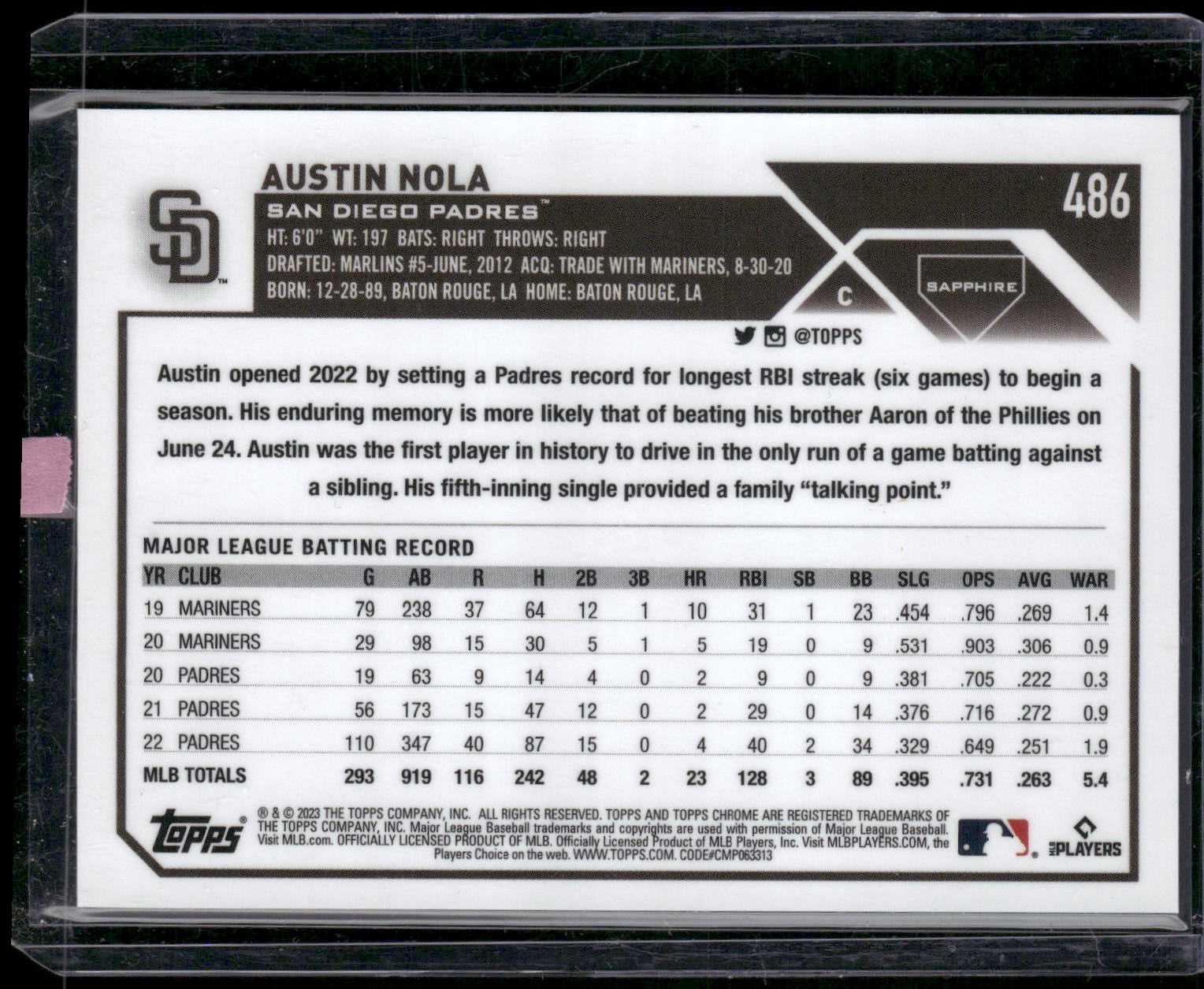 2023 Topps Chrome Sapphire Edition #486 Austin Nola Orange #/25