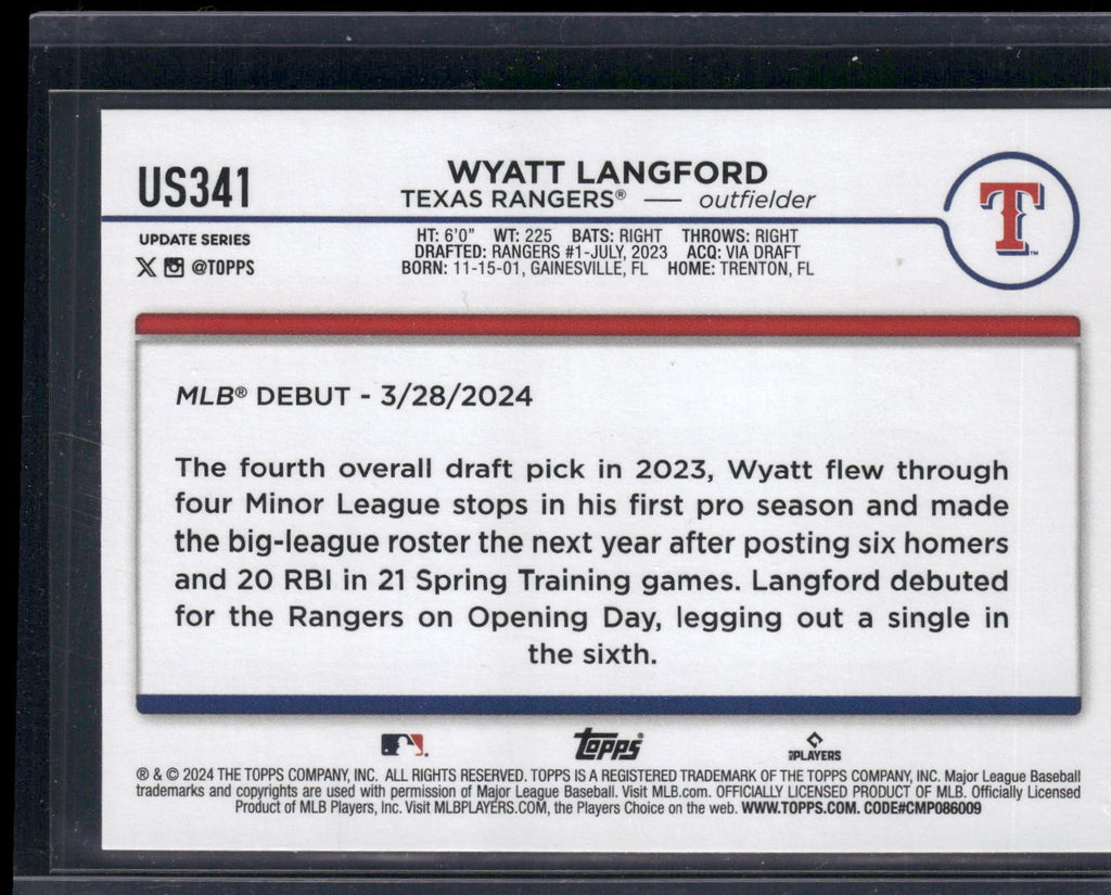 2024 Topps Update #US341 Wyatt Langford Yellow