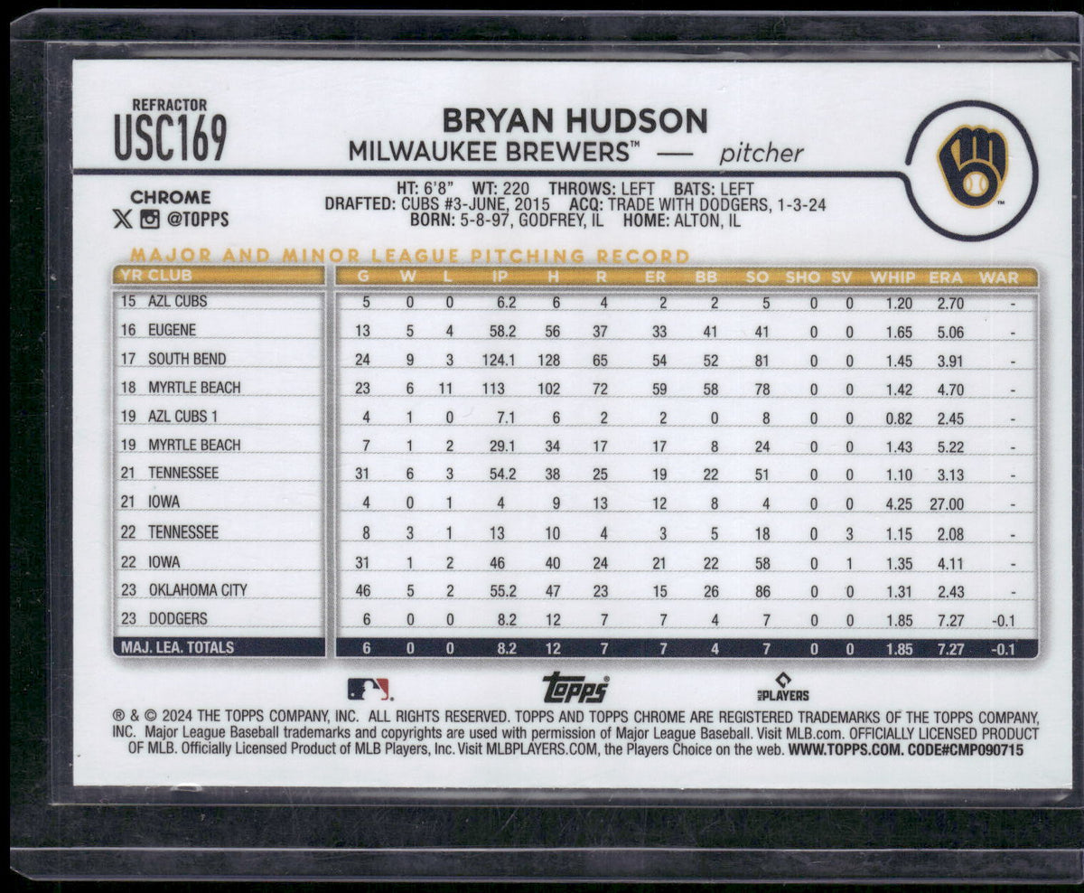 2024 Topps Chrome Update #USC169 Bryan Hudson Refractor