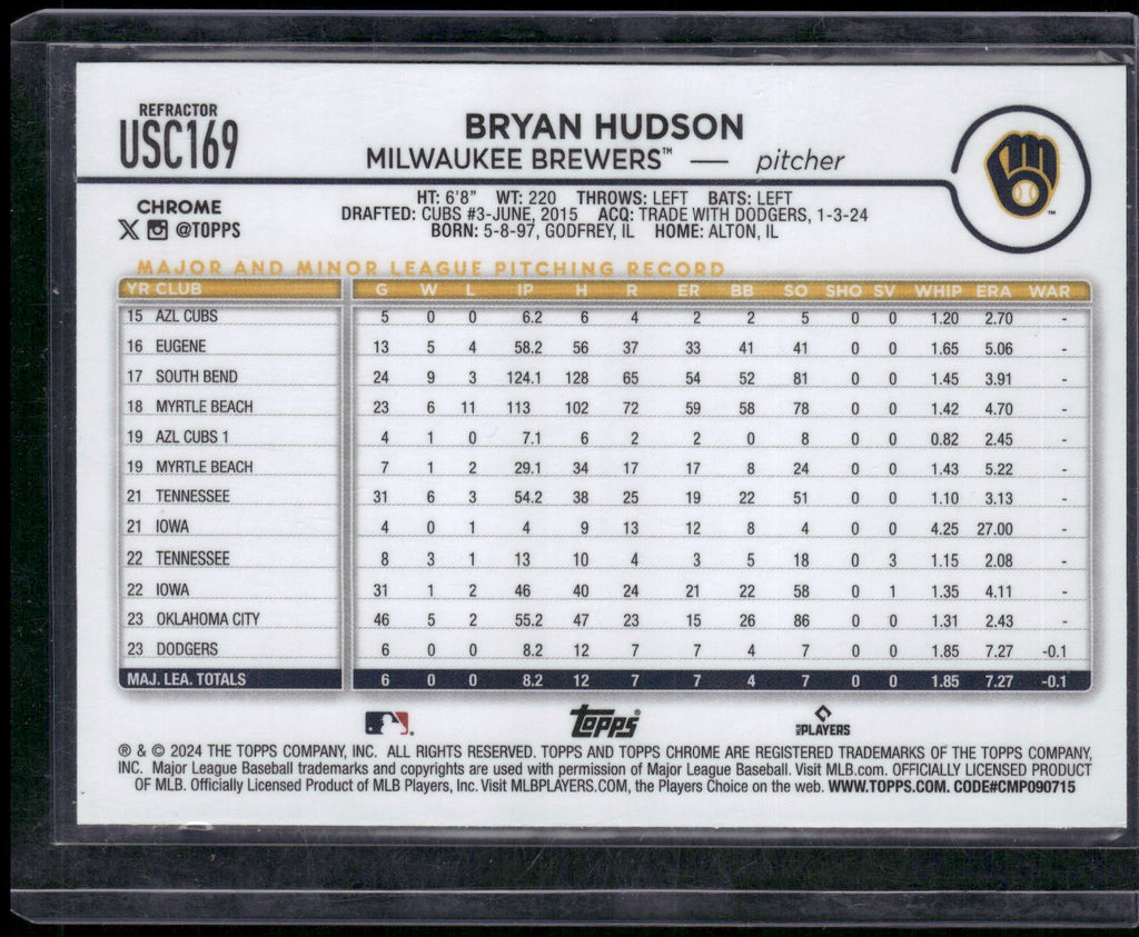 2024 Topps Chrome Update #USC169 Bryan Hudson Refractors