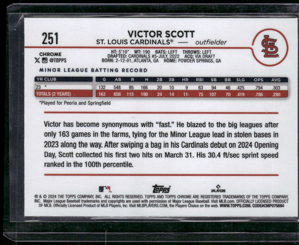 2024 Topps Chrome Victor Scott II RC 3-D Insert #251 Cardinals Rookie Card
