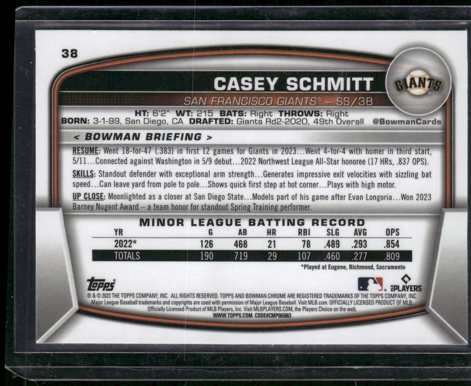 2023 Bowman Chrome #38 Casey Schmitt