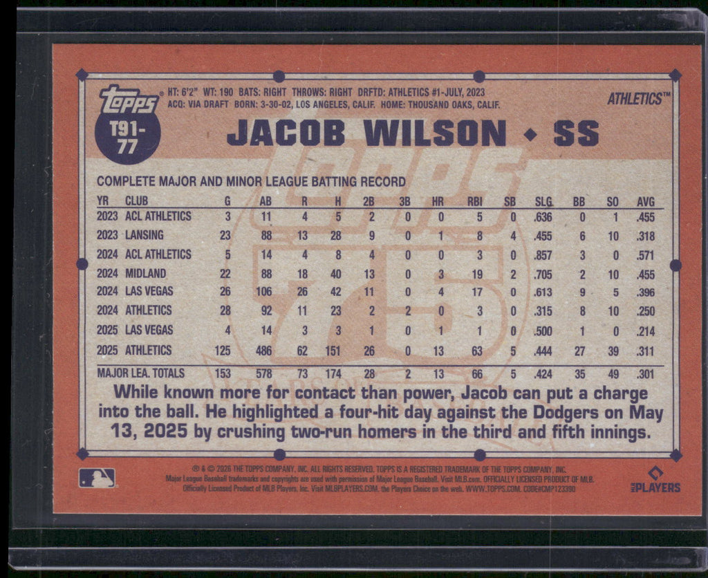 2026 Topps #T91-77 Jacob Wilson 1991 Topps Baseball 35th Anniversary