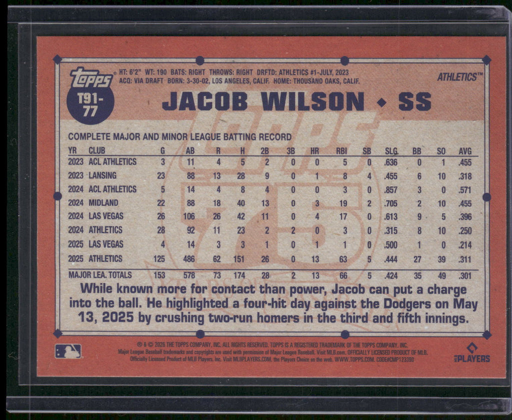 2026 Topps #T91-77 Jacob Wilson 1991 Topps Baseball 35th Anni Crackle Foil