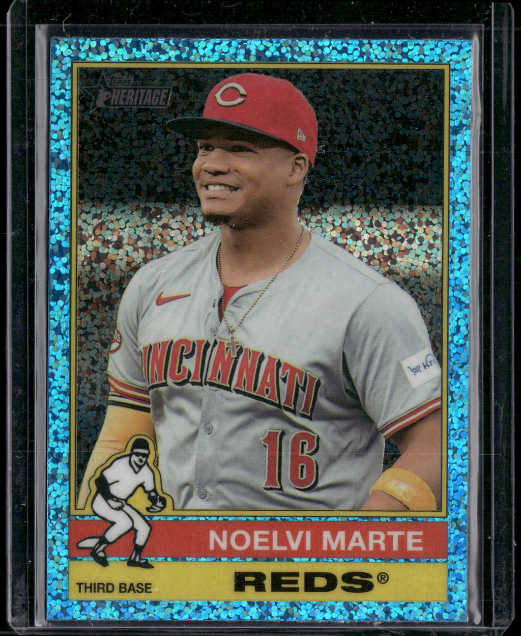 2025 Topps Heritage #43 Noelvi Marte Chrome Light Blue Sparkle Refractor
