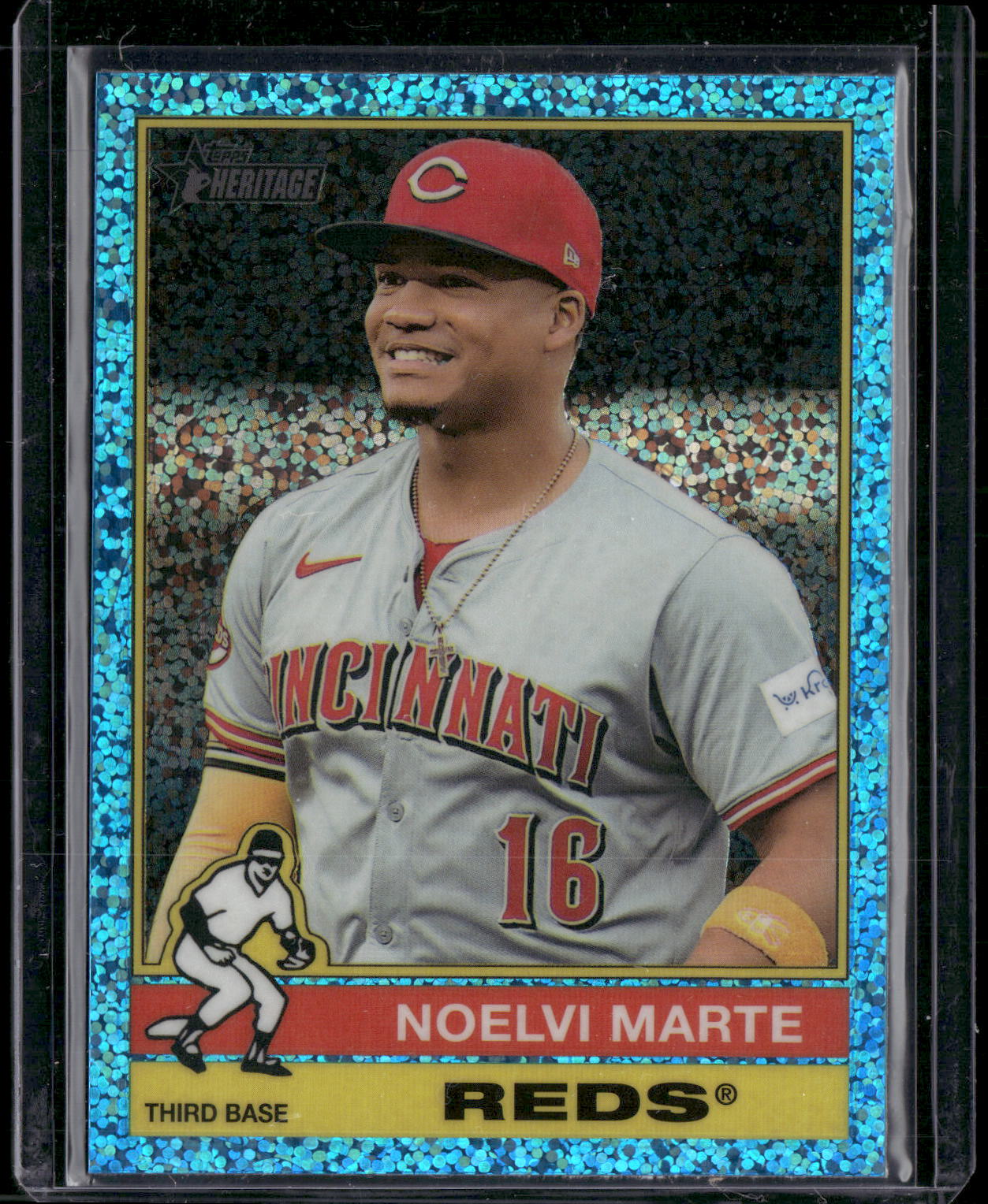 2025 Topps Heritage #43 Noelvi Marte Chrome Light Blue Sparkle Refractor
