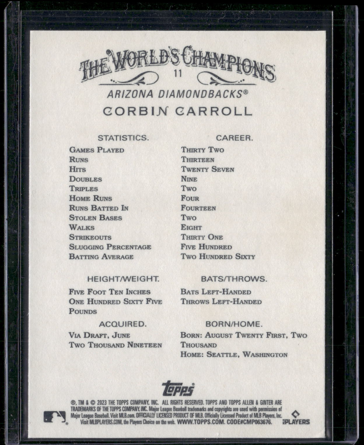 2023 Topps Allen & Ginter #11 Corbin Carroll