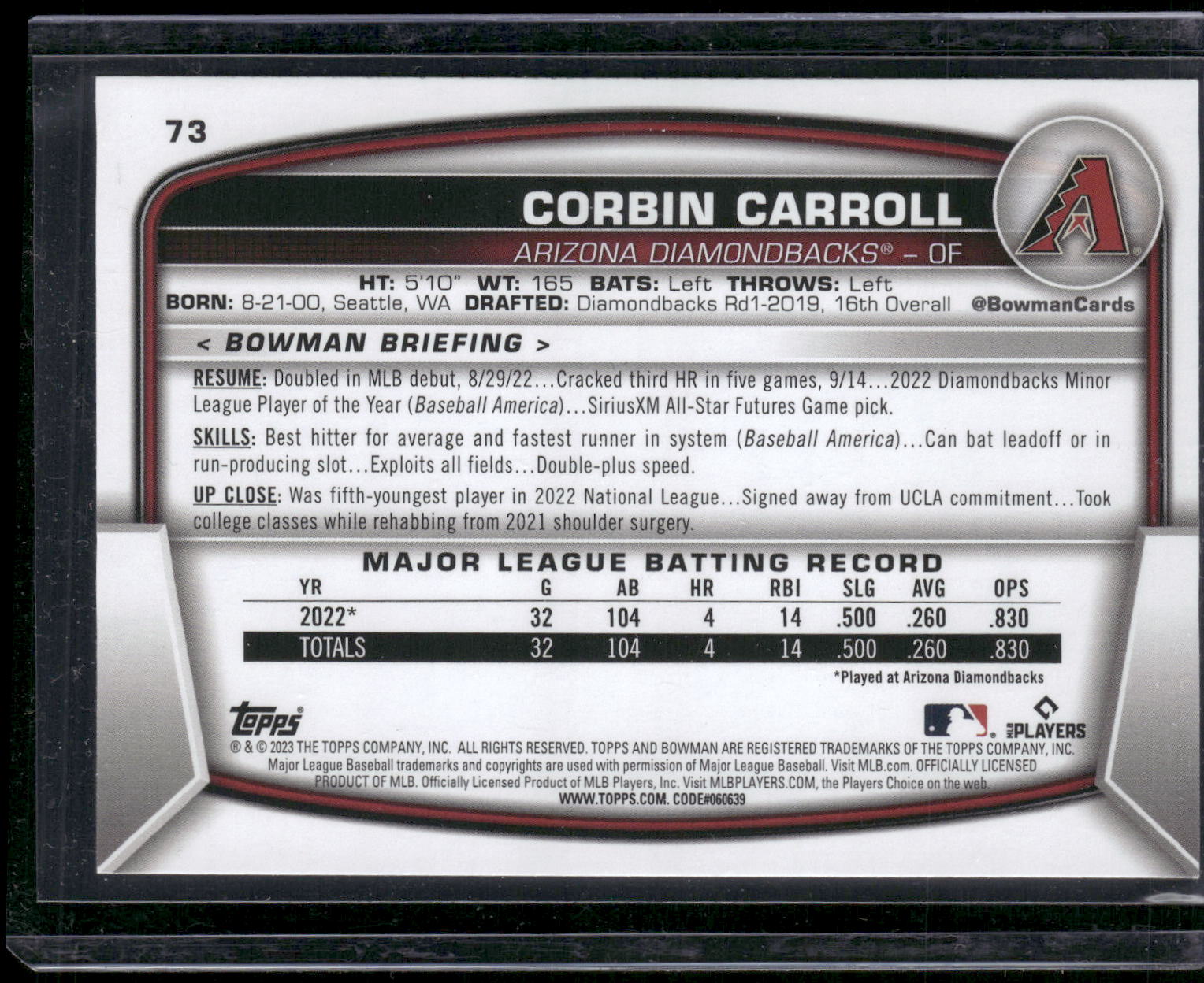 2023 Bowman #73 Corbin Carroll