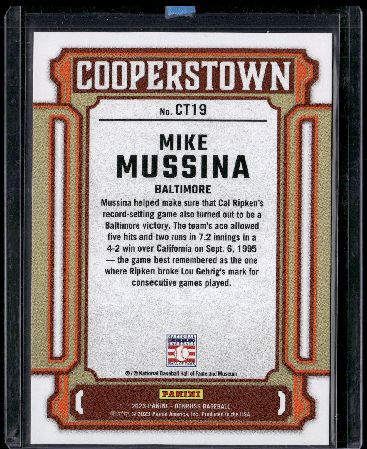 2023 Donruss #CT19 Mike Mussina Cooperstown #/999