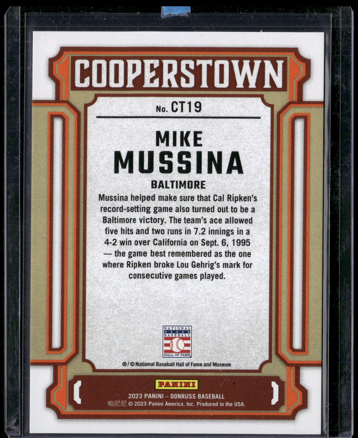 2023 Donruss #CT19 Mike Mussina Cooperstown #/999