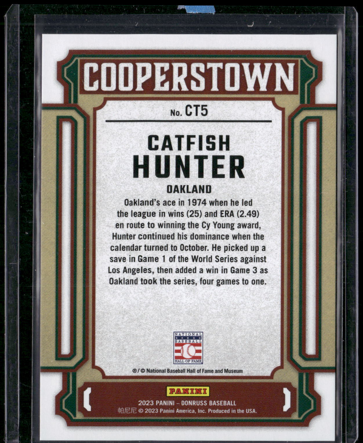 2023 Donruss #CT5 Catfish Hunter Cooperstown #/999