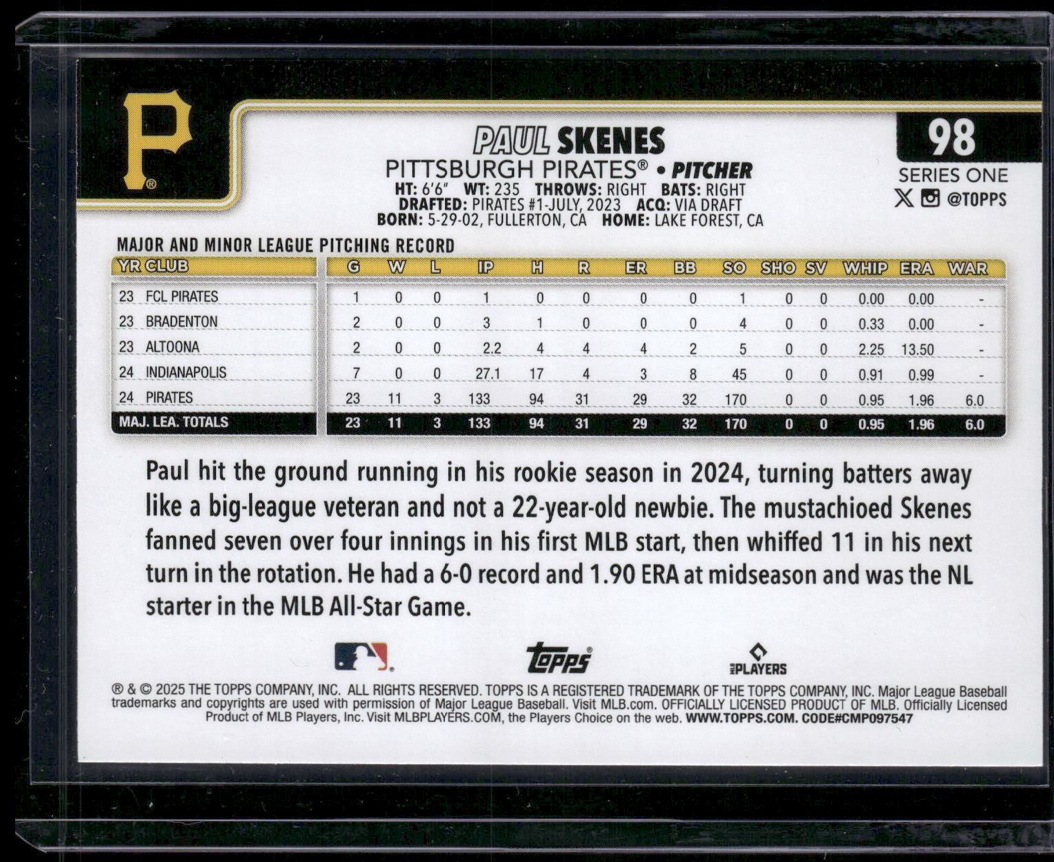 2025 Topps #98 Paul Skenes