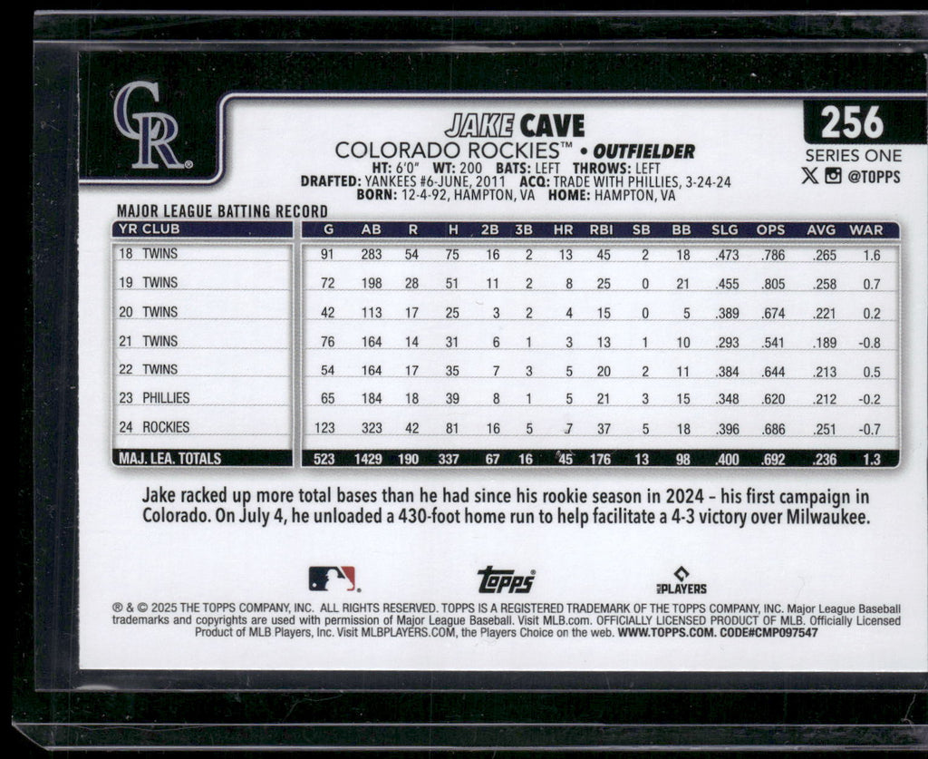 2025 Topps #256 Jake Cave Sandglitter