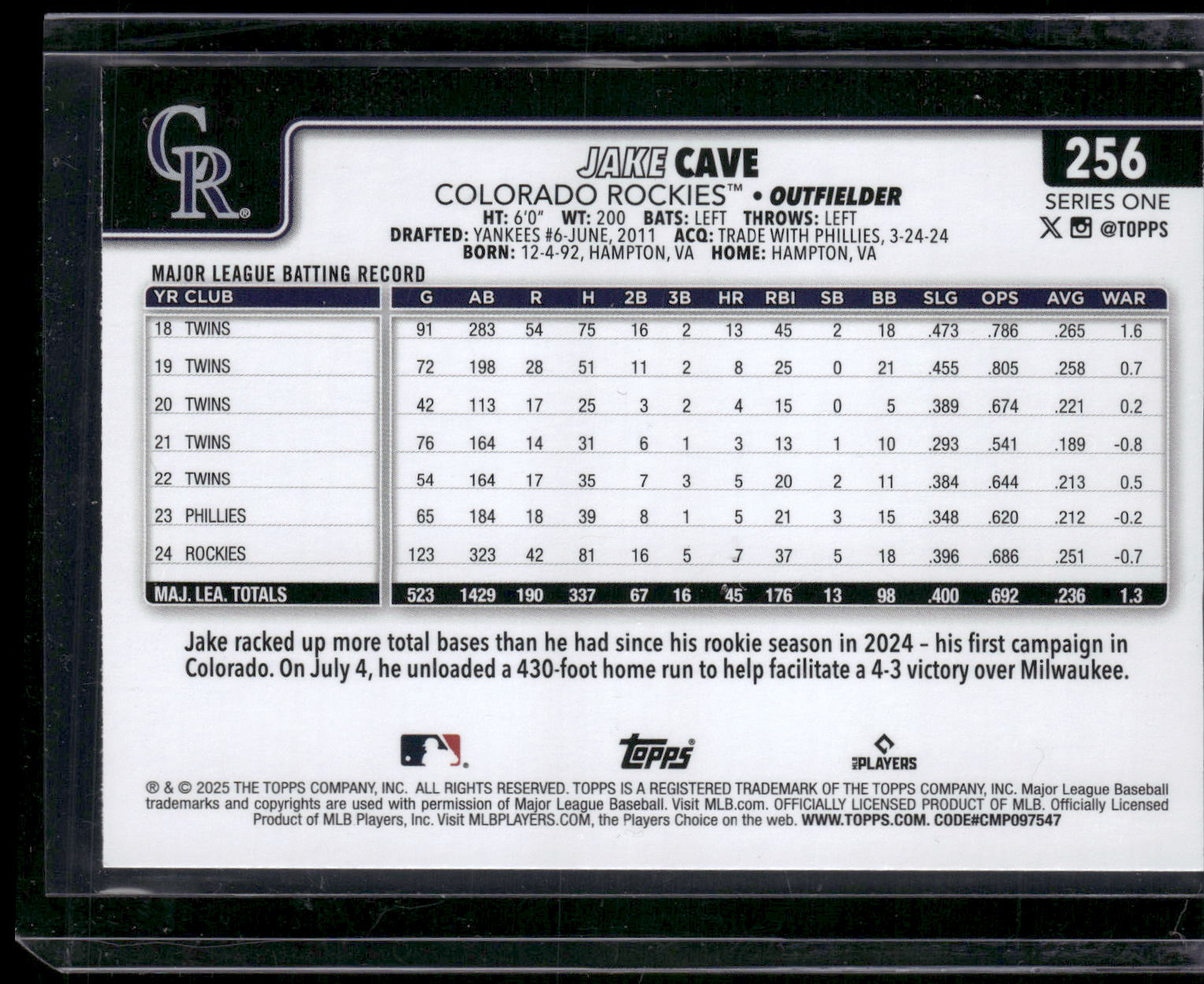 2025 Topps #256 Jake Cave Sandglitter