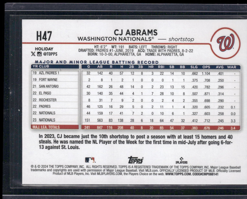 2024 Topps Holiday #H47 CJ Abrams Silver Glitter
