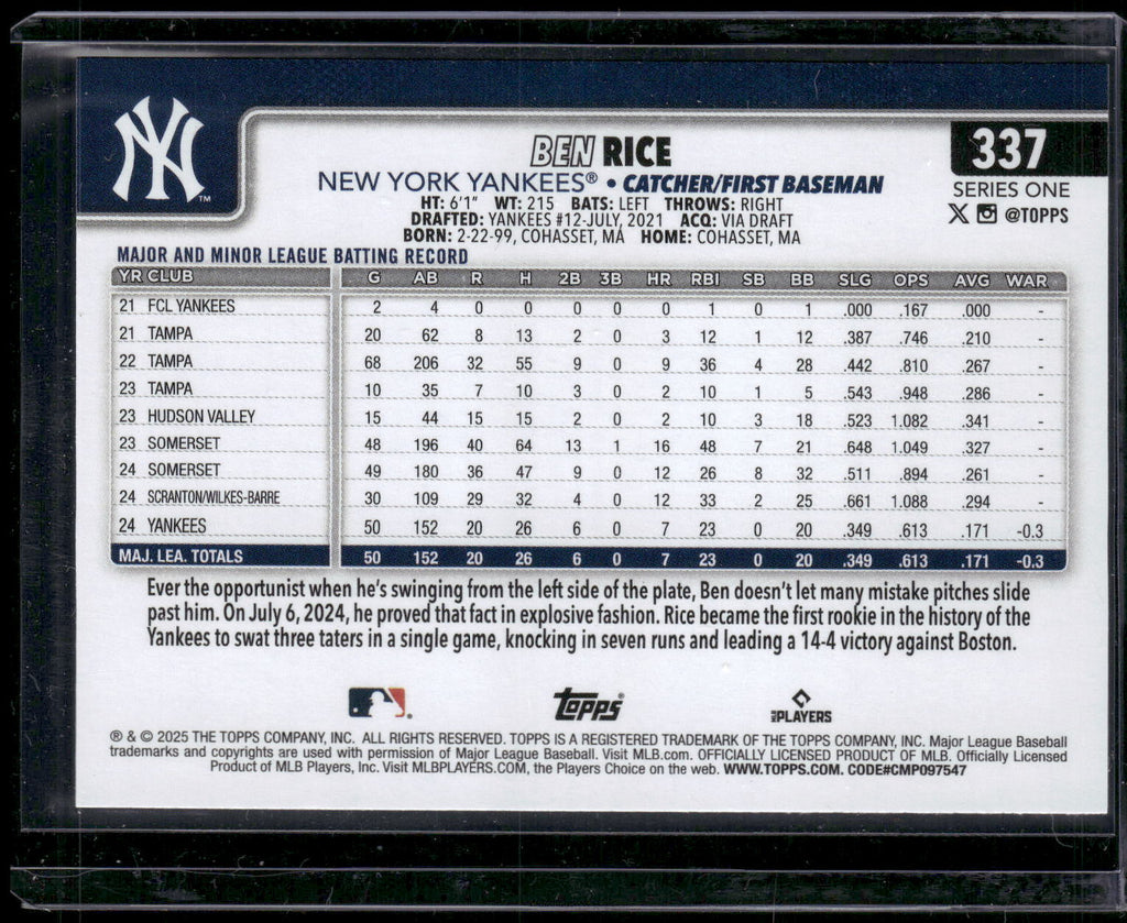 2025 Topps #337 Ben Rice