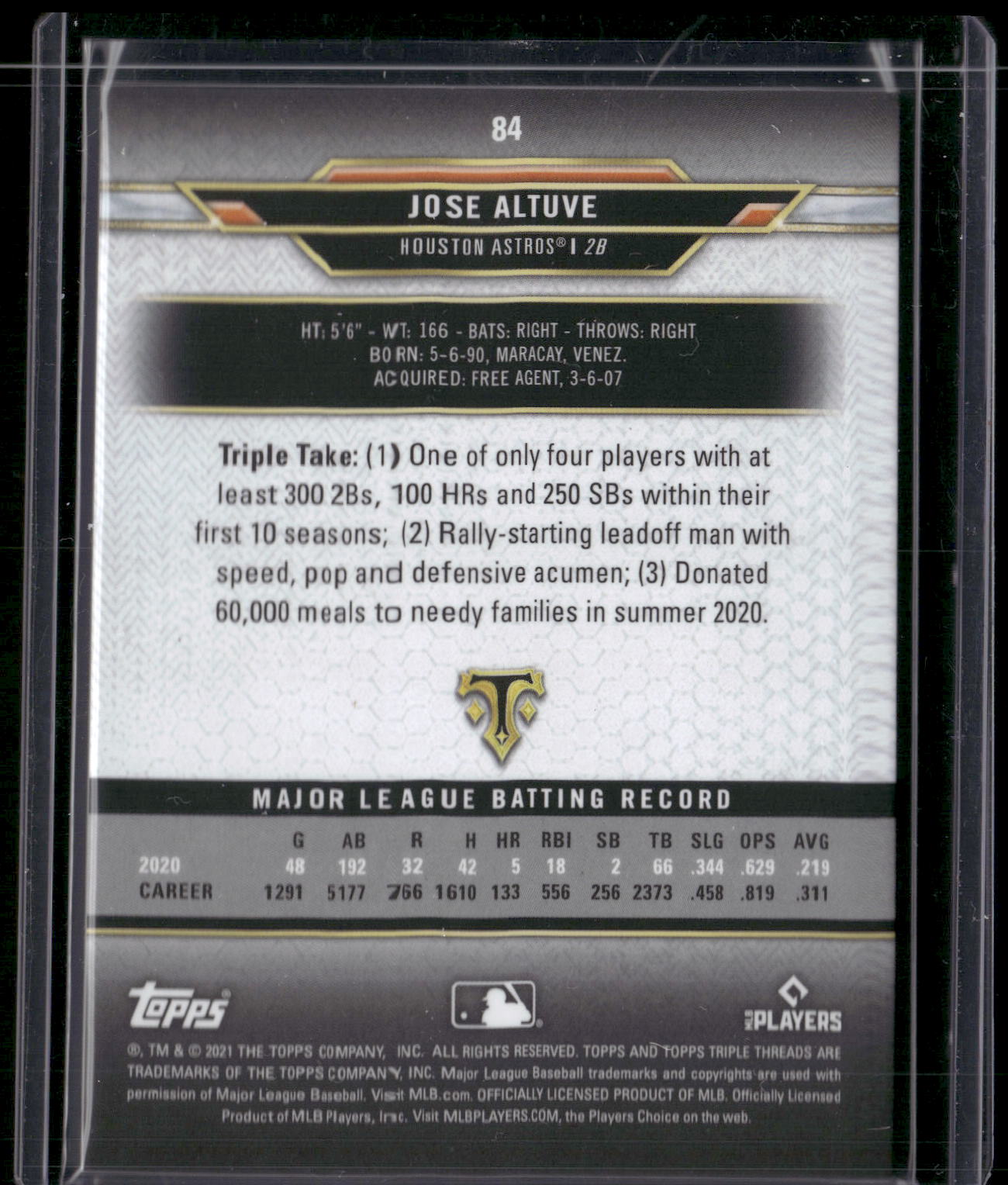 2021 Topps Triple Threads #84 Jose Altuve Amethyst #/299