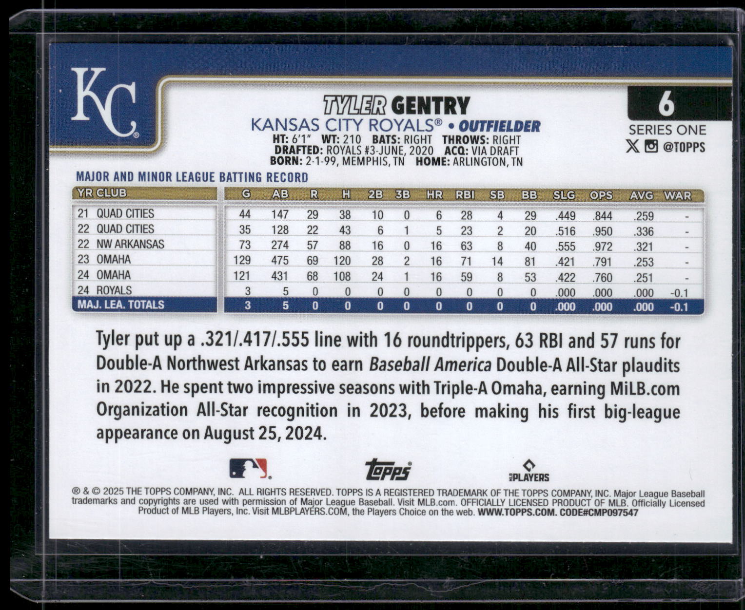 2025 Topps #6 Tyler Gentry