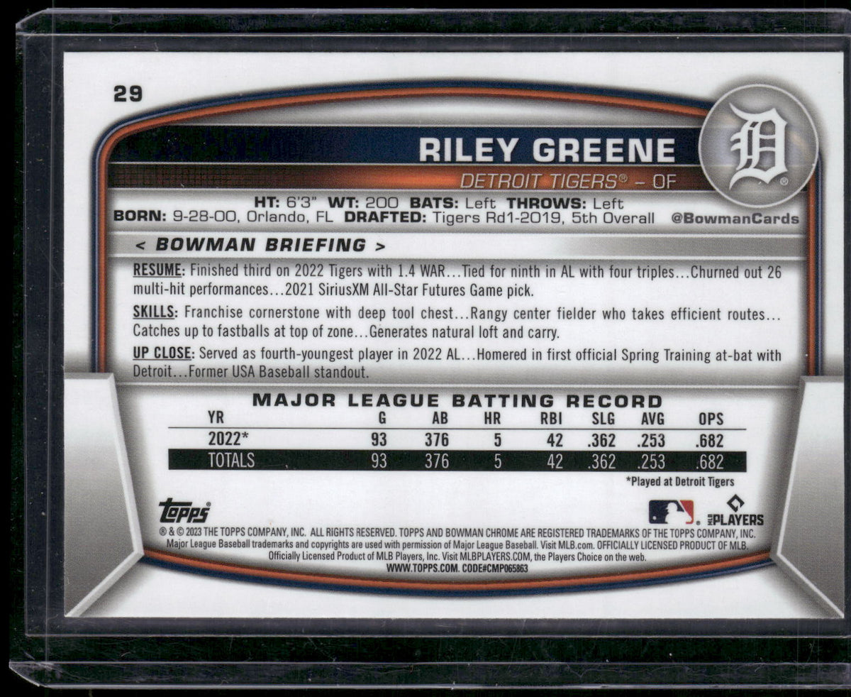 2023 Bowman Chrome #29 Riley Greene