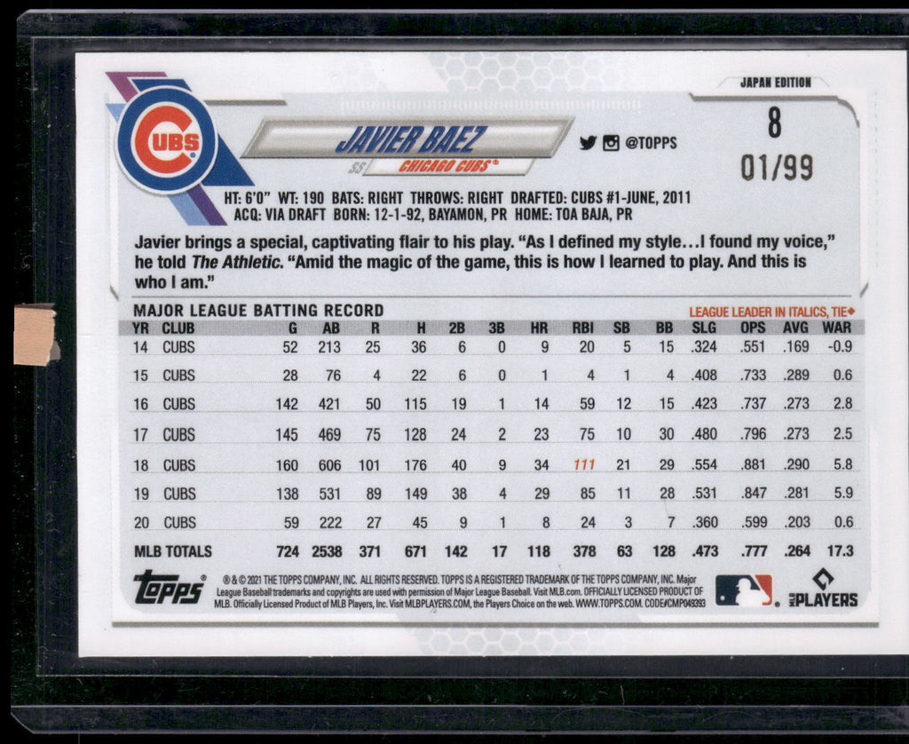 2021 Topps Japan Edition #8 Javier Baez Cherry Blossoms #/99
