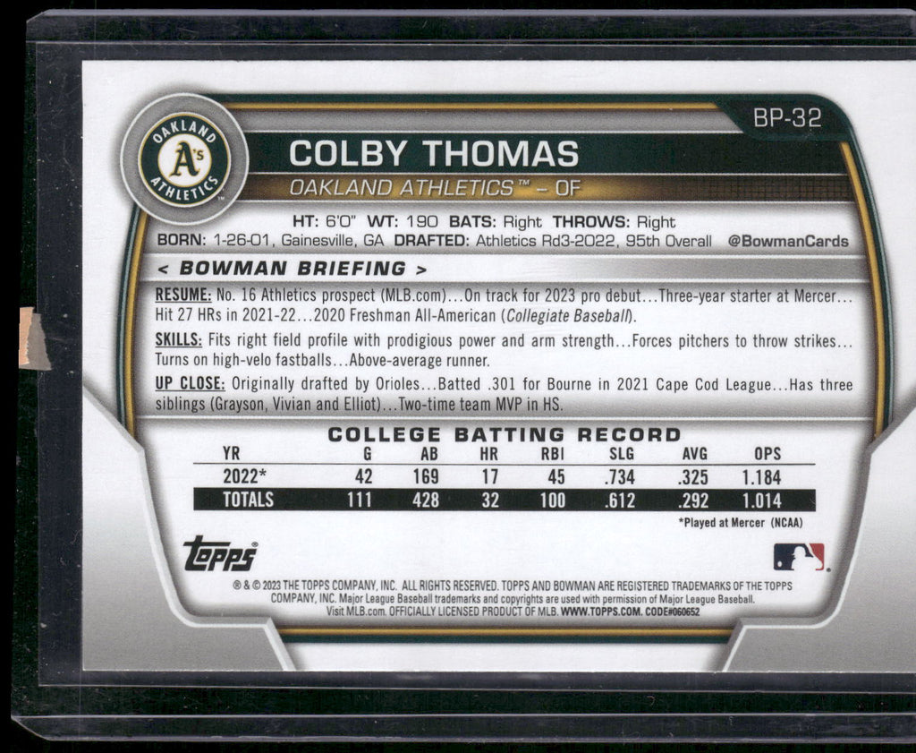 2023 Bowman #BP-32 Colby Thomas Prospects Sky Blue #/499