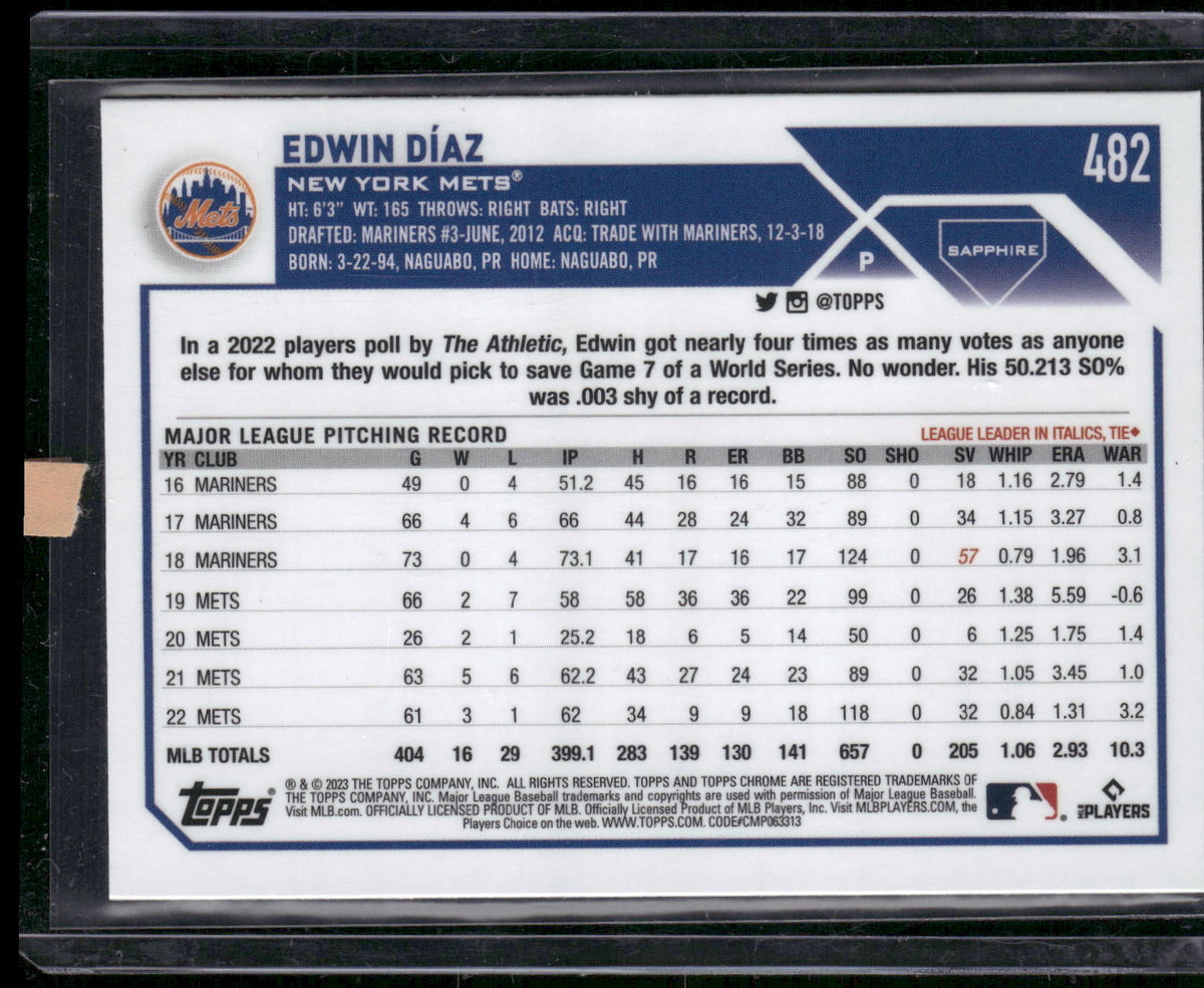 2023 Topps Chrome Sapphire Edition #482 Edwin Díaz