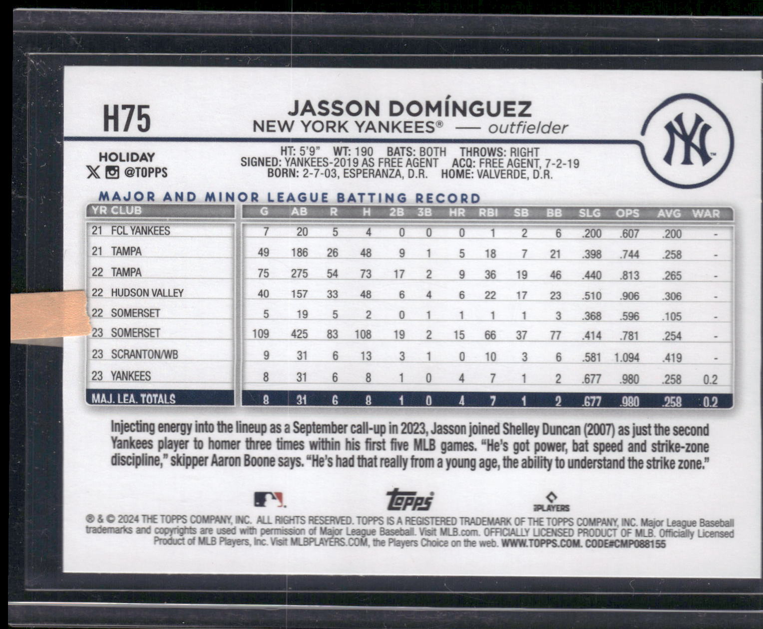 2024 Topps Holiday #H75b Jasson Domínguez