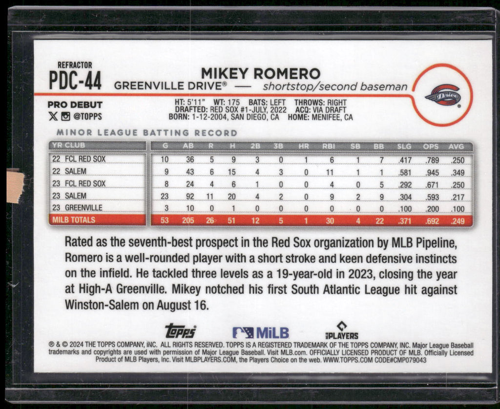 2024 Topps Pro Debut #PDC-44 Mikey Romero Chrome Refractor #/99
