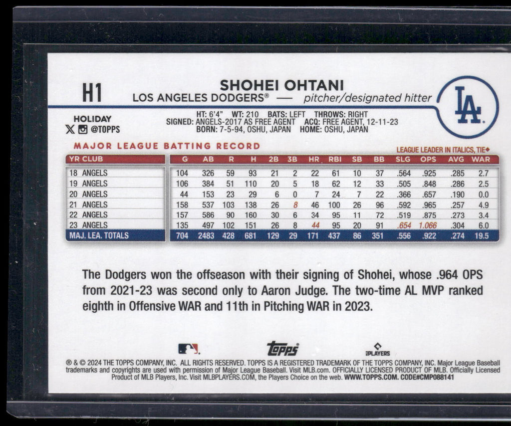 2024 Topps Holiday #H1 Shohei Ohtani